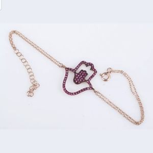 Ruby & rose gold Hamsa bracelet 7.5"